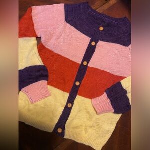 Vibrant Purple and Pink Patchwork Cardigan Sweater